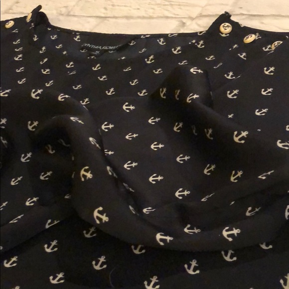 Sz M Cynthia Rowley navy/white anchor blouse - Picture 2 of 6